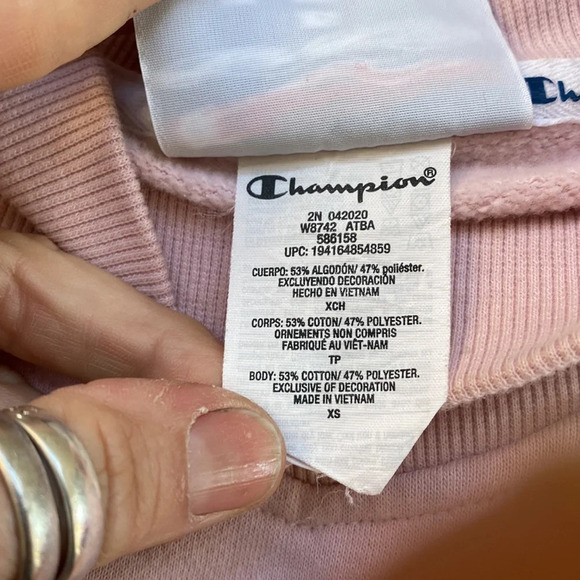 Champion chevron striped mock turtleneck sweatshirt pink orange crop size xs - Picture 6 of 9